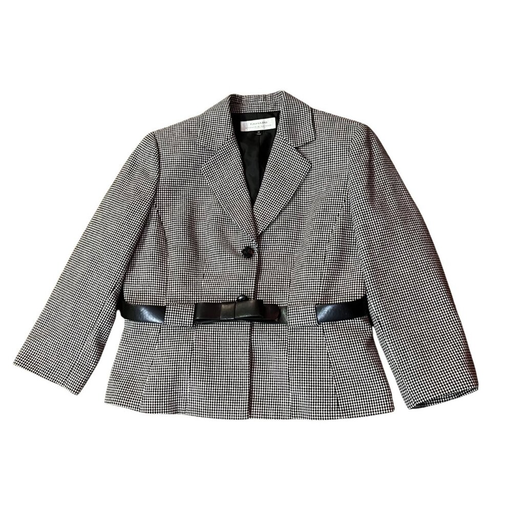 Tahari Houndstooth Suit Jacket Womens 12 Used Lined Belted Blazer - Picture 15 of 16